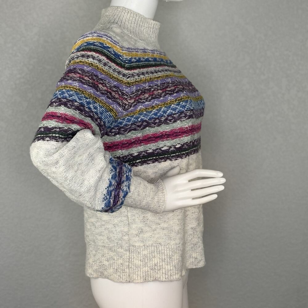 Abercrombie & Fitch Women’s Sweater Fairisle Mock Neck Bishop Slv Rainbow Size S - Picture 4 of 7